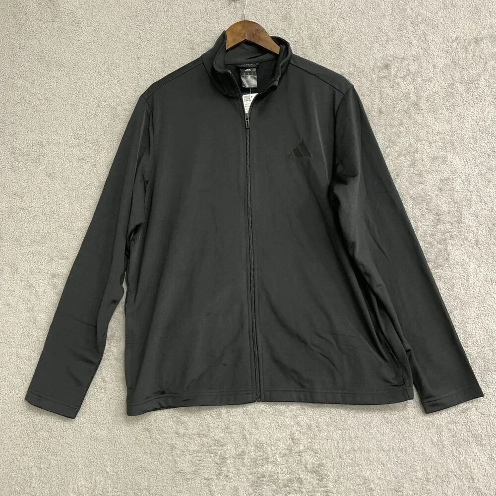 NEW Adidas Tricot FZ  Men's L Black Full-Zip Jacket Polyester Lightweight G1817